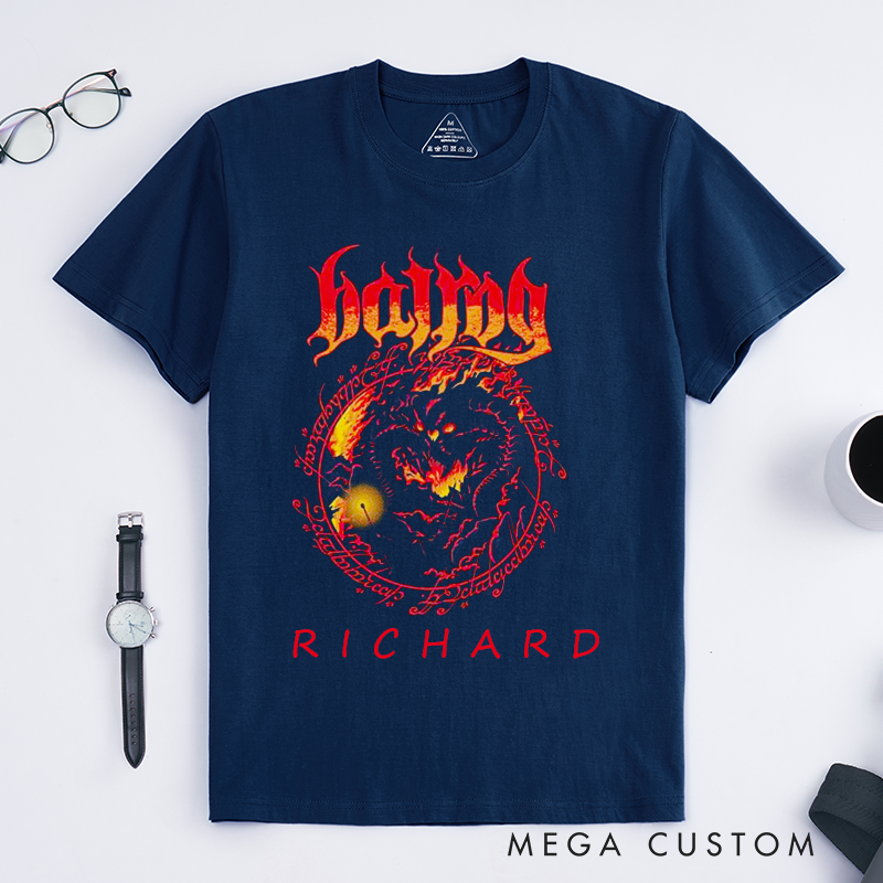 Personalized Demon Fire Art Classic T-Shirts Fantasy Horror Graphic Tee Custom Name Gift for Him Bold Unique Cool Present