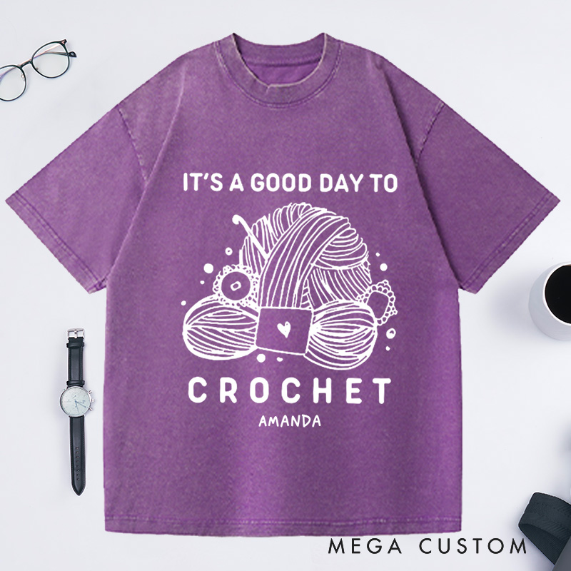 Personalized Good Day to Crochet Washed T-Shirts Funny Knit Shirt Knit Talking Yarn Shirt Knit Gift