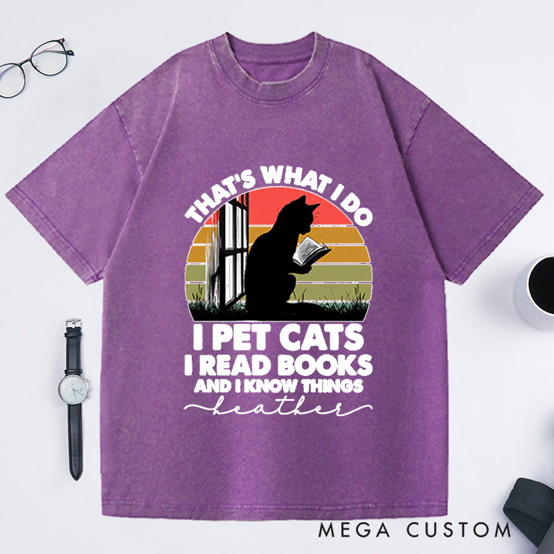 Personalized Cat and Book Washed T-Shirts Book Lover Shirt Cat Book Shirt Cat Lover Shirt Reading Shirts Bookworm Gifts