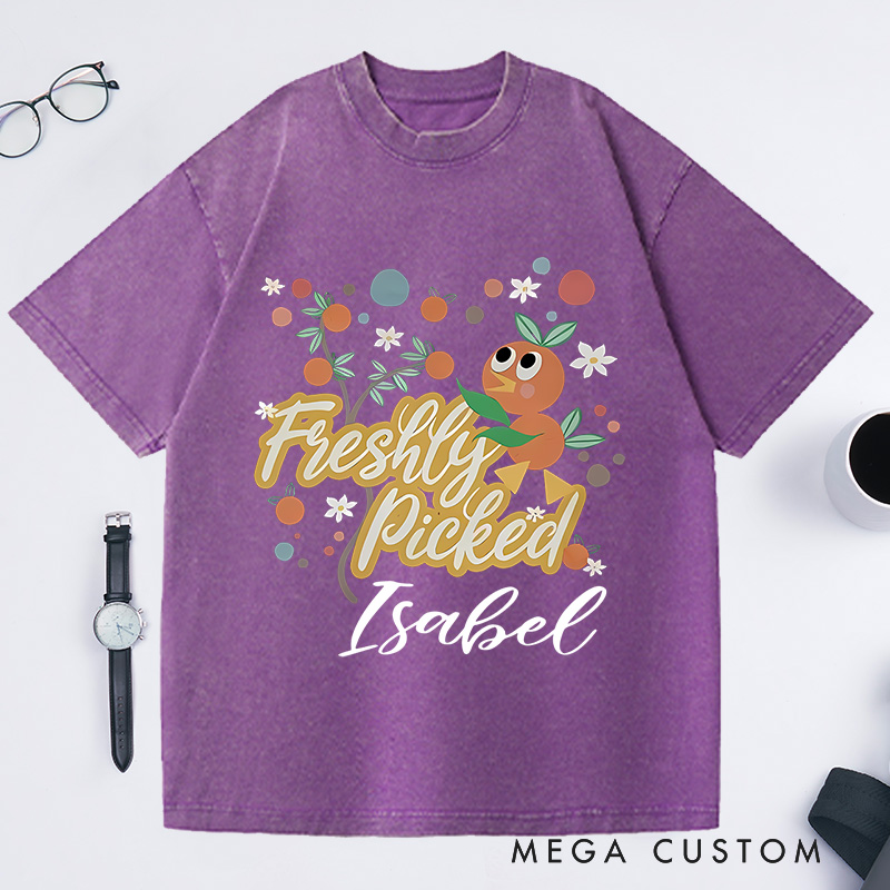 Personalized Orange Bird Washed T-Shirts Freshly Picked Oranges for Flower and Garden
