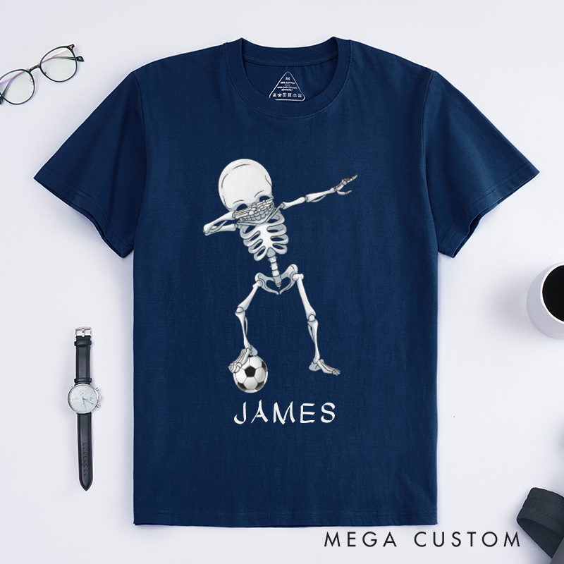 Personalized Skeleton Hip Hop Dance Soccer T-Shirts Custom Name Funny Dabbing Skeleton Gift for Men Boys Unique Dance Lover Tee