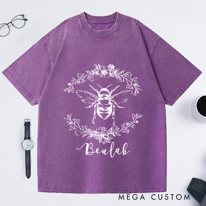 Personalized Bee Botanical Washed T-Shirts Ladies Shirt Screenprint Gift for Her