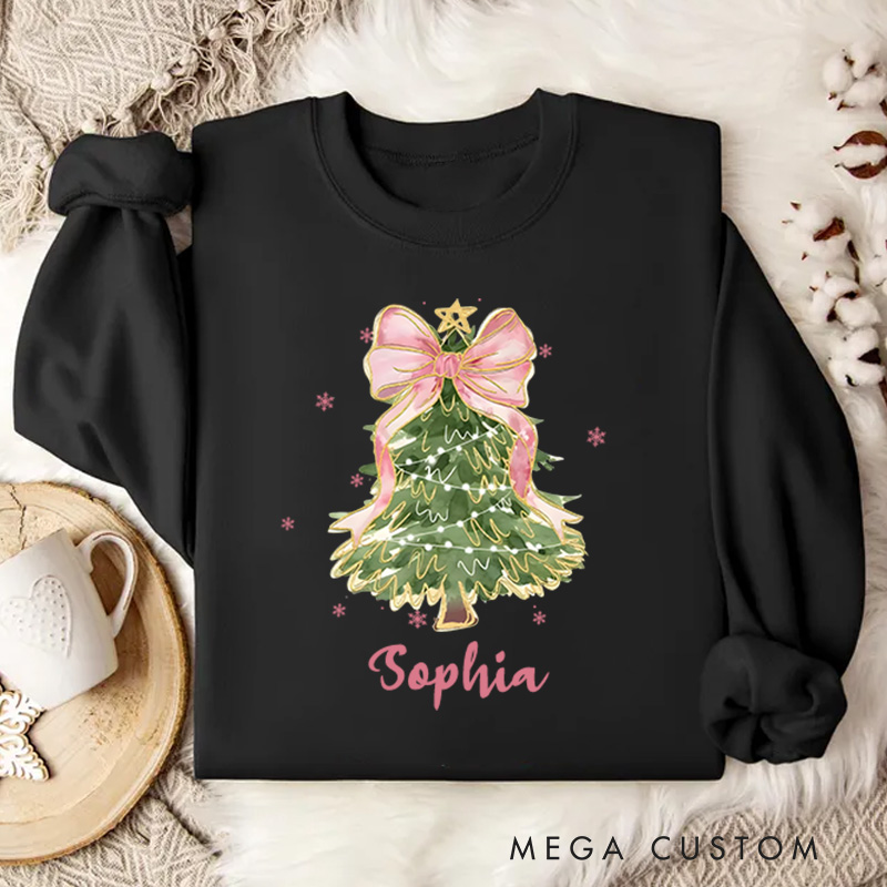 Personalized Christmas Tree Bow Sweatshirt Christmas Coquette Christmas Sweatshirt