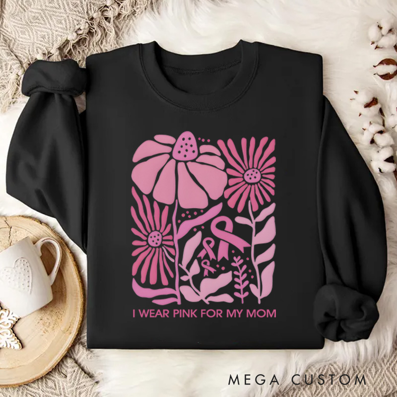 Personalized I Wear Pink for Breast Cancer Sweatshirt Boho Floral Pink Ribbon Sweatshirt
