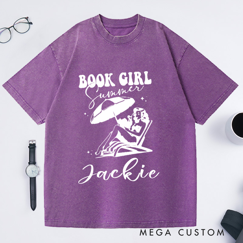 Personalized Book Girl Summer Washed T-Shirts Bookish Summer Shirt Bookish Shirt Book Lover Gift Bookish Girl Shirt Bookish Gift Reading Shirt Bookish Gifts