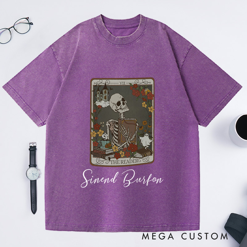 Personalized the Reader Tarot Card Washed T-Shirts Witchy Stuff Book Lover Gifts Reader Shirt Teacher Gift Reading Shirt
