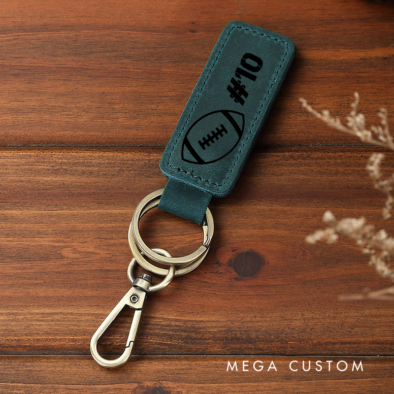 Personalized Leather Sports Keychain with Custom Ball Design and Number