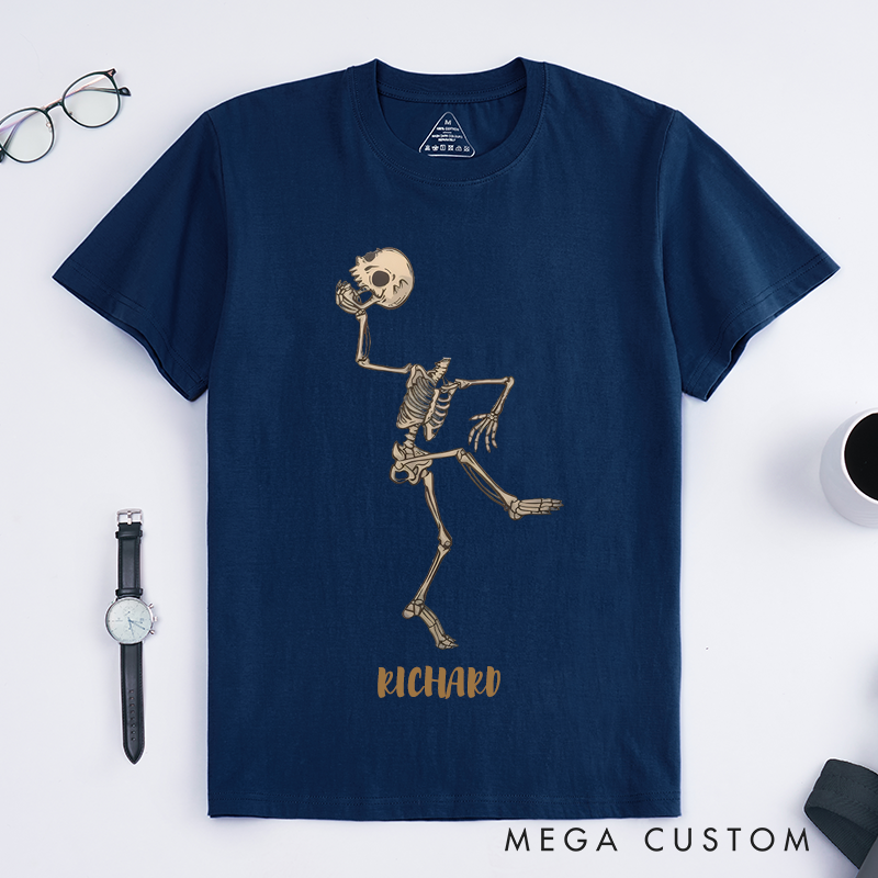 Personalized Dancing Skeleton Lover T Shirts Custom Name Unique Artistic Gift for Men Halloween Enthusiast Present for Dancer Lover