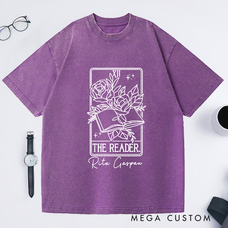Personalized the Reader Tarot Card Washed T-Shirts Book Tarot Card Bookish Shirt Reading Shirt Author Tarot Card Writer
