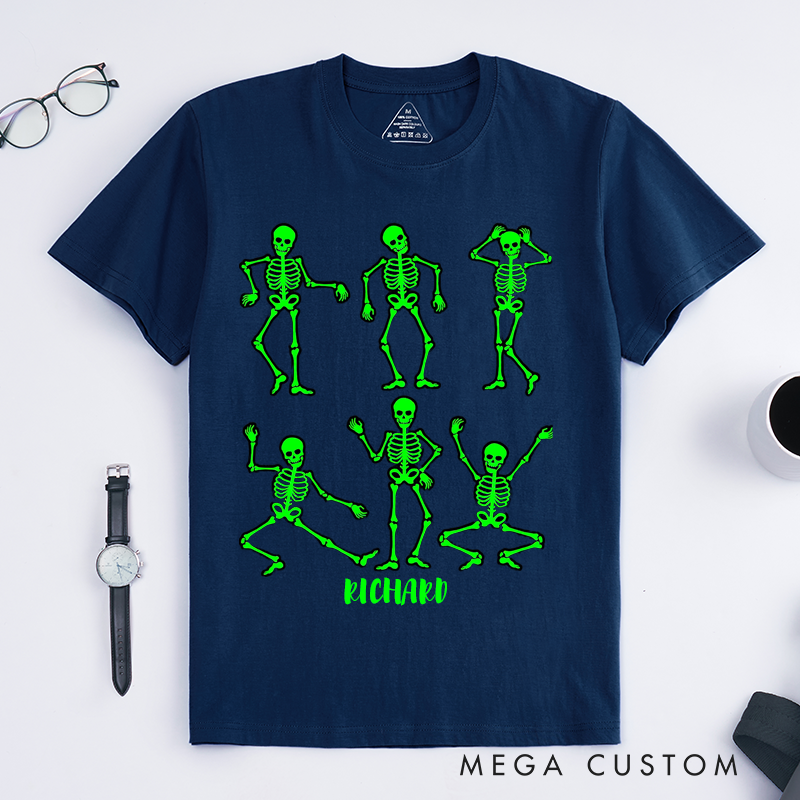 Personalized Skeletons Dancing Skeletons T-Shirts Custom Name Funny Halloween Gift Unique Skeleton Tee for Men Friends Present
