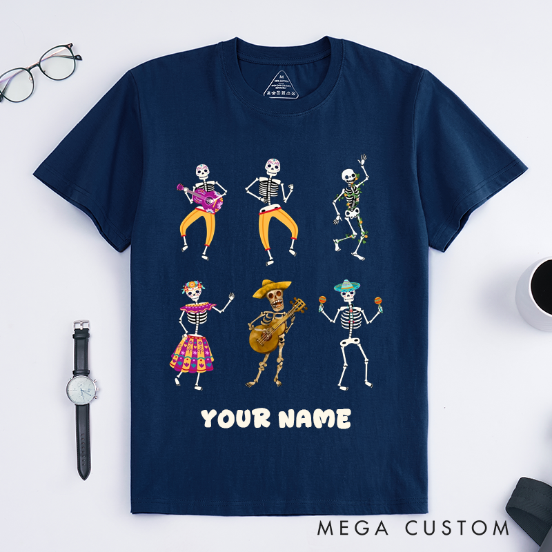 Personalized Day of the Dead Skeleton Dance T-Shirts Custom Name Gift for Dance Lovers Unique Tee for Men Women  