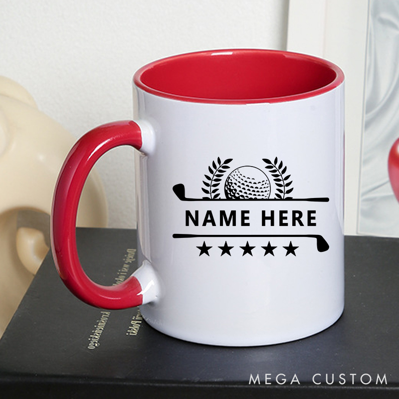 Personalized Golf Mug with Custom Name Golf Ball, Laurel, and Stars Design Perfect Gift for Golf Enthusiasts
