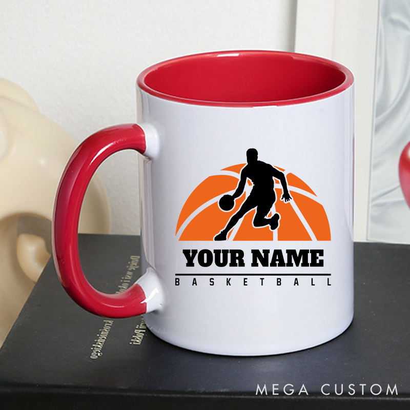 Personalized Basketball Mug with Custom Name and Bold Player Silhouette Design Perfect Gift for Basketball Fans
