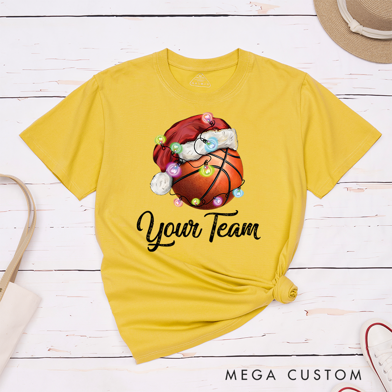 Personalized Christmas Basketball T-Shirt with Custom Team Name and Festive Design