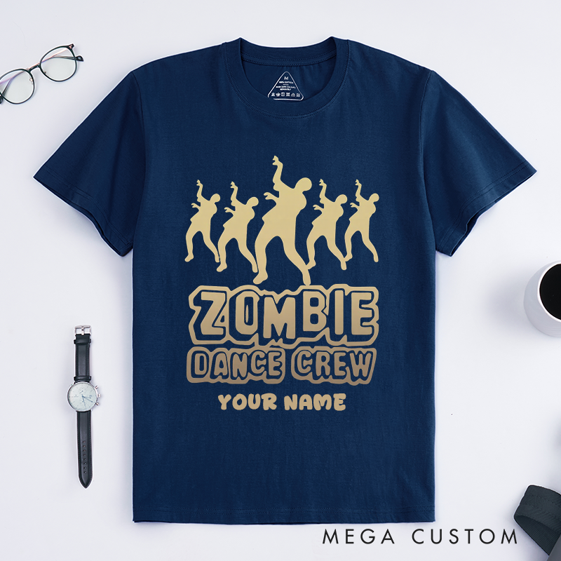 Personalized Zombie Dance Crew T-Shirts Custom Name Funny Halloween Gift for Men Unique Undead Dancer Graphic Tee Present for Dance Lovers