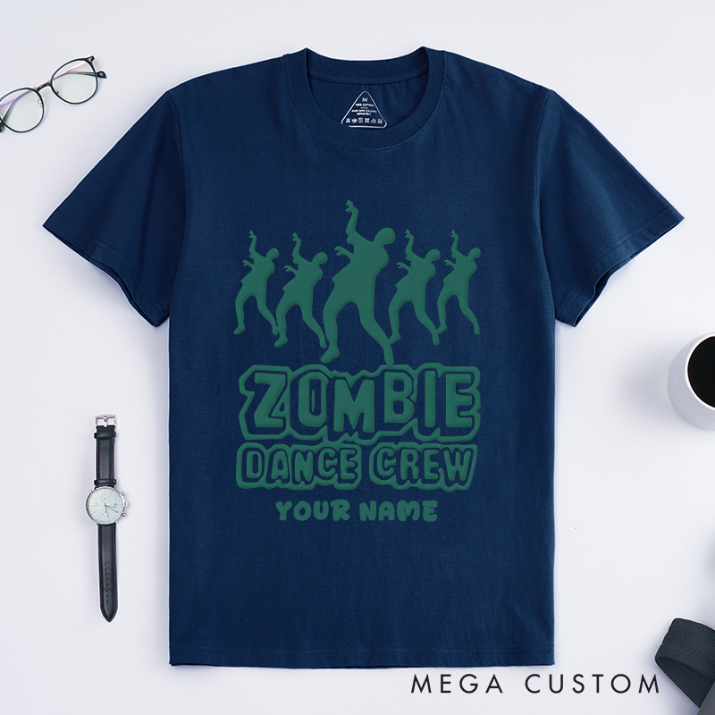 Personalized Zombie Dance Crew T-Shirts Custom Name Funny Halloween Gift for Men Unique Undead Dancer Graphic Tee Present for Dance Lovers