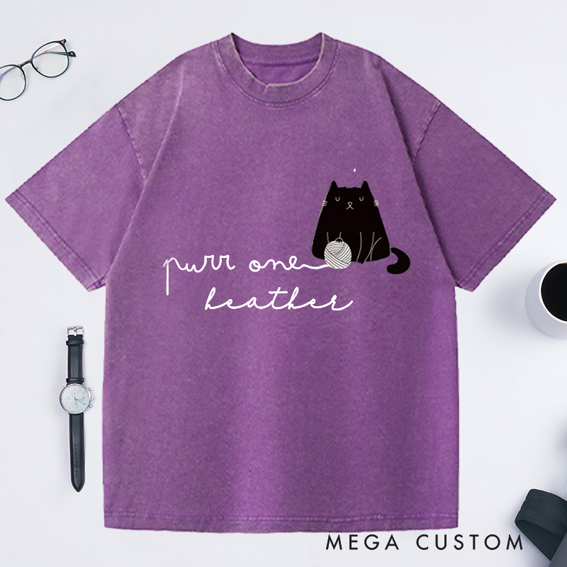 Personalized Knit One Purr One Washed T-Shirts Knitting Shirt Cat Lover Gift Craft Tee Knitter's Top Fibre Art 