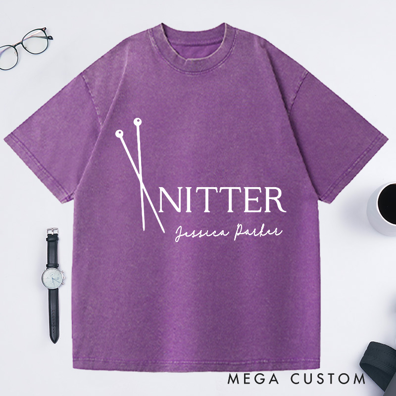 Personalized Knitter Needles Washed T-Shirts Knitting Shirt Knitting T-Shirt Knitting Gift Knitter Gift Knitting Tee Yarn Lover Graphic Tee