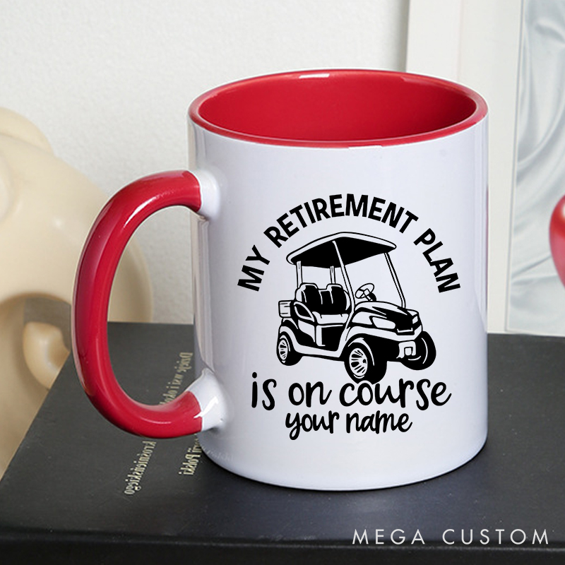 Personalized Golf Mug with Custom Name My Retirement Plan is On Course Golf Cart Design Perfect Gift for Retired Golf Lovers