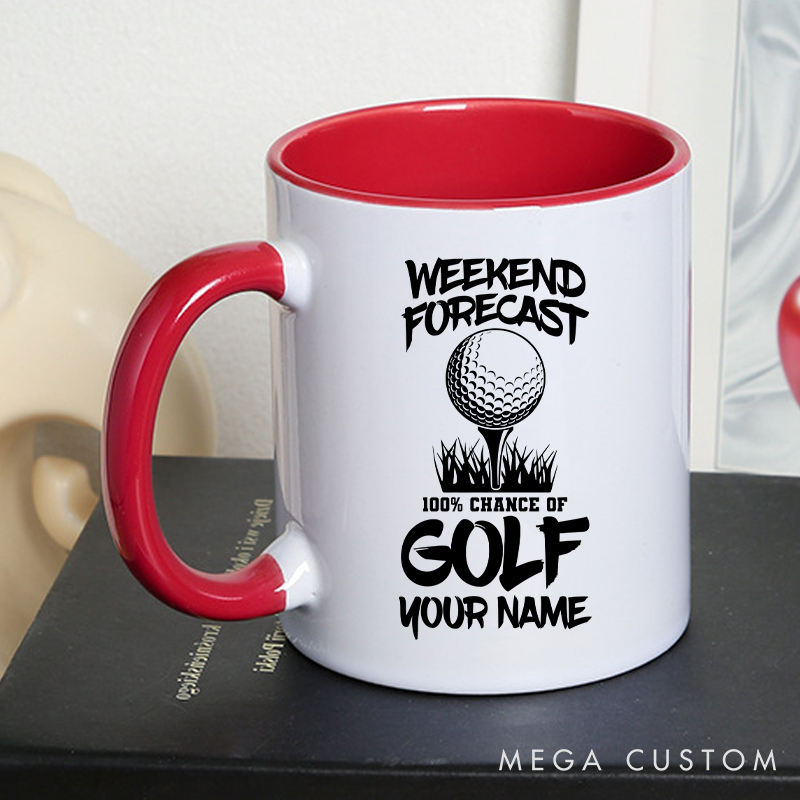 Personalized Golf Mug with Custom Name Weekend Forecast 100% Chance of Golf Design Perfect Gift for Golf Lovers
