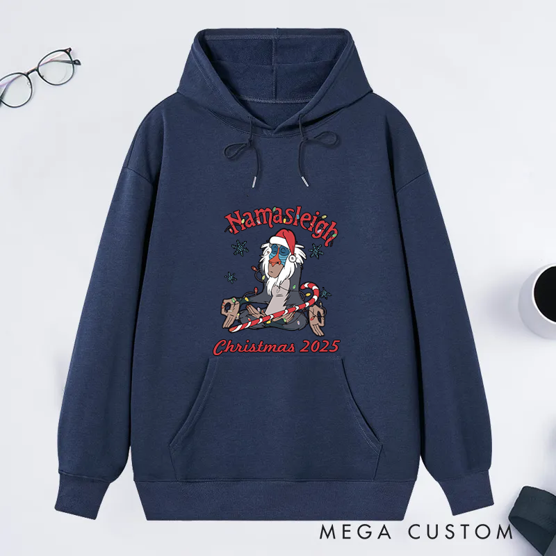 Personalized Christmas Classic Hoodie with Namasleigh Yoga Design Custom Time Gift Idea for Yoga Lover