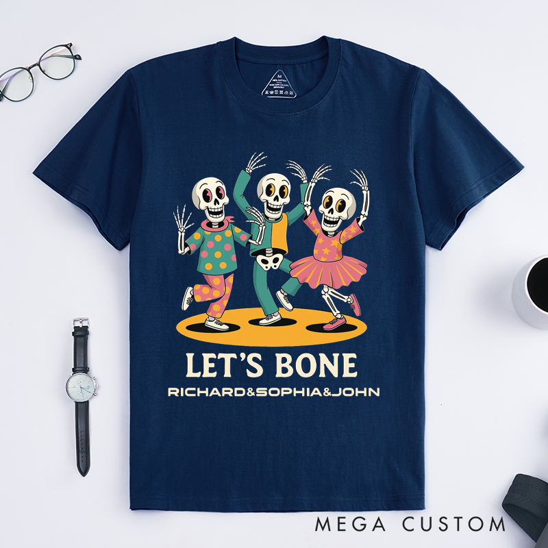 Personalized Dancing Skeletons T-Shirts Custom Name Funny Retro Halloween Gift for Men Women Unisex Spooky Skeleton Tee