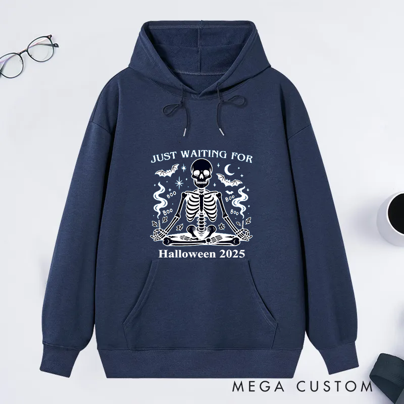 Personalized Halloween Classic Hoodie with Just Waiting for Halloween Design Custom Time Gift Idea for Yoga Lover