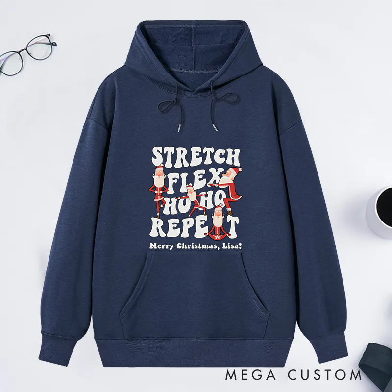 Personalized Christmas Classic Hoodie with Stretch, Flex, Ho Ho Ho Design Custom Name Gift Idea for Yoga Lover
