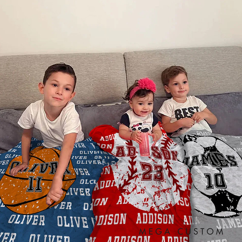 Personalized Sports Blanket with Custom Name and Number for Sports Fans 
