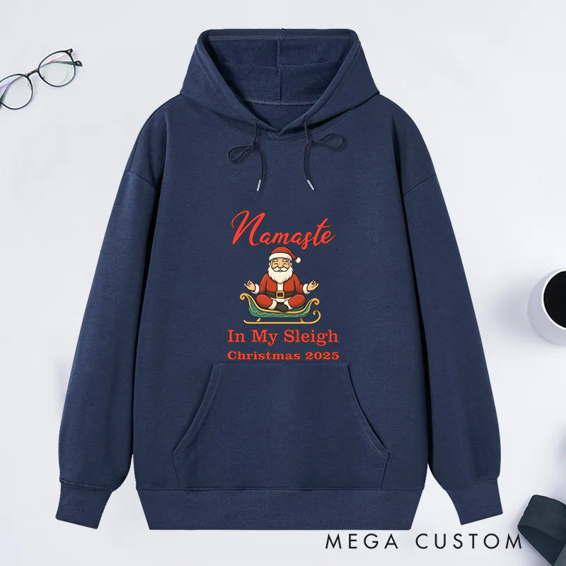 Personalized Christmas Classic Hoodie with Namaste in My Sleigh Design Custom Name Gift Idea for Yoga Lover