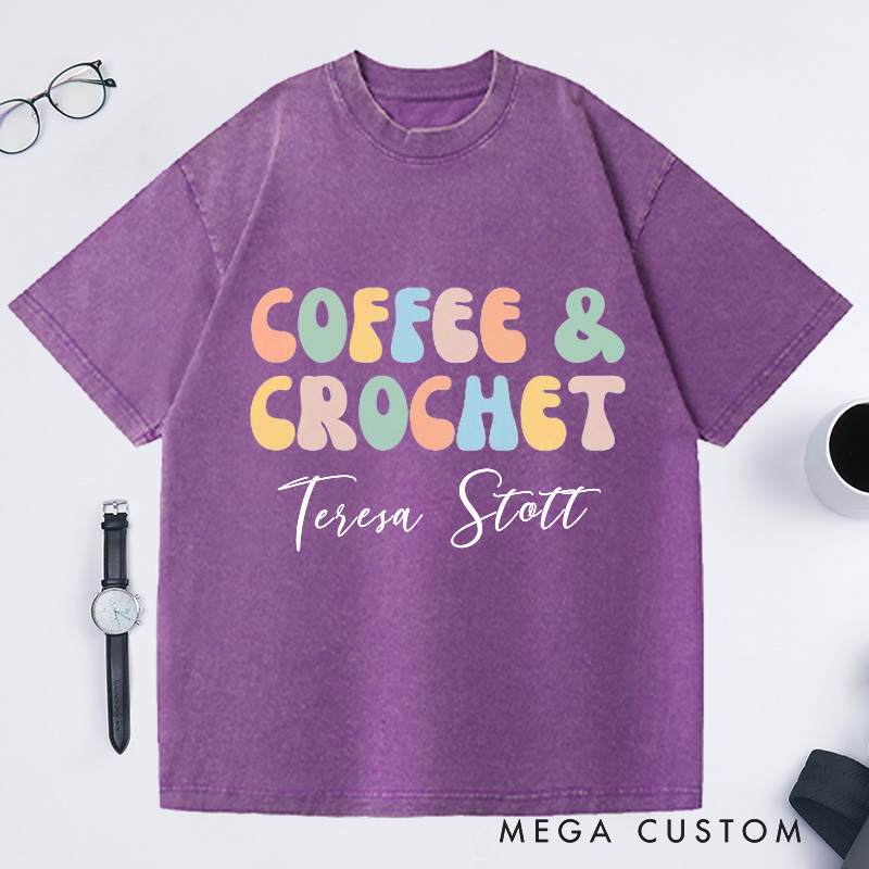 Personalized Crochet Comfort Colors Washed T-Shirts Crocheting Apparel Shirt Custom Tee