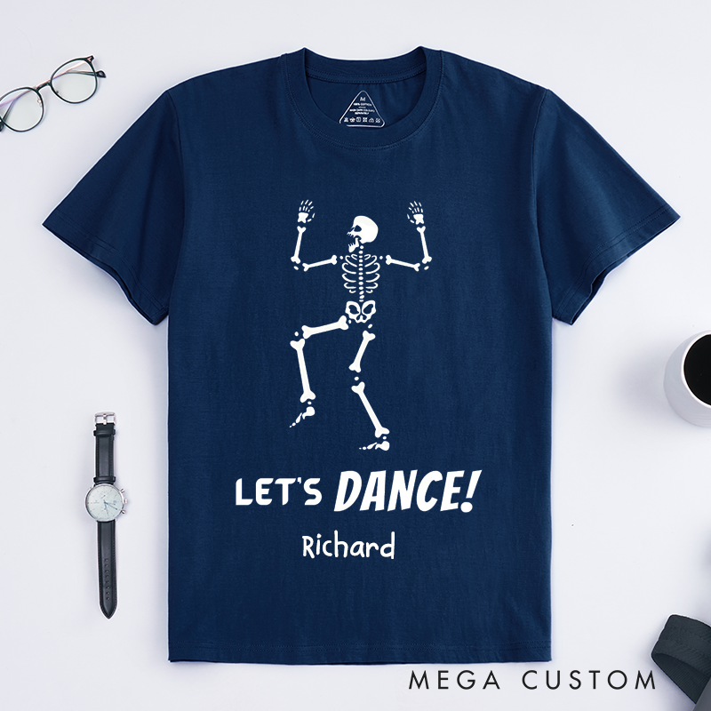Personalized Dancing Skeleton T-Shirts Funny Halloween Dance Gift for Men Custom Name Skeleton Design for Him