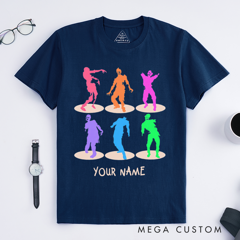 Personalized Zombie Silhouette Dance T-Shirts Gift for Halloween Lover Men Unique Creepy Tee Customizable Present Cool Casual Top 