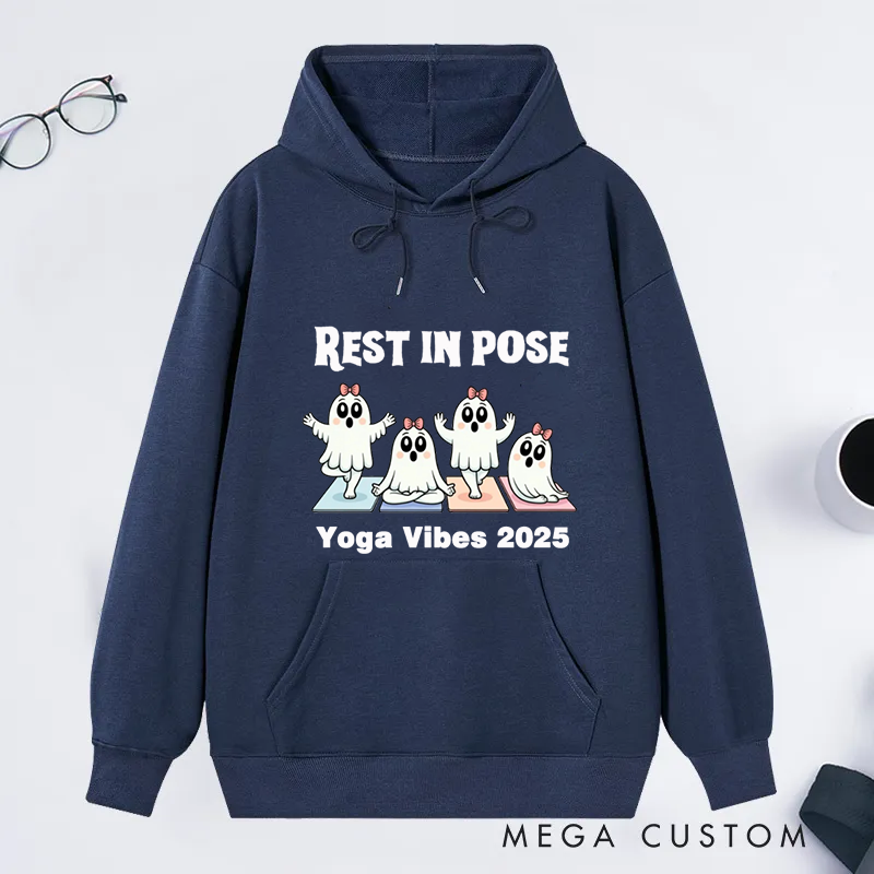 Personalized Rest in Pose Classic Hoodie with Cute Ghost Yoga Design Custom Time Gift Idea for Yoga Lover