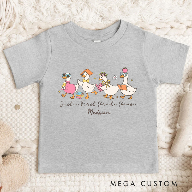 Personalized Cute Silly Goose Kids T-Shirt Back to School Kid T-Shirt Kindergarten Shirt for Girls