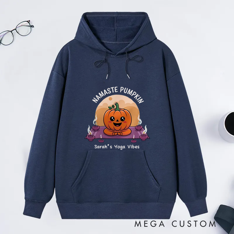 Personalized Namaste Classic Hoodie with Cute Yoga Pumpkin Design Custom Name Gift Idea for Yoga Lover