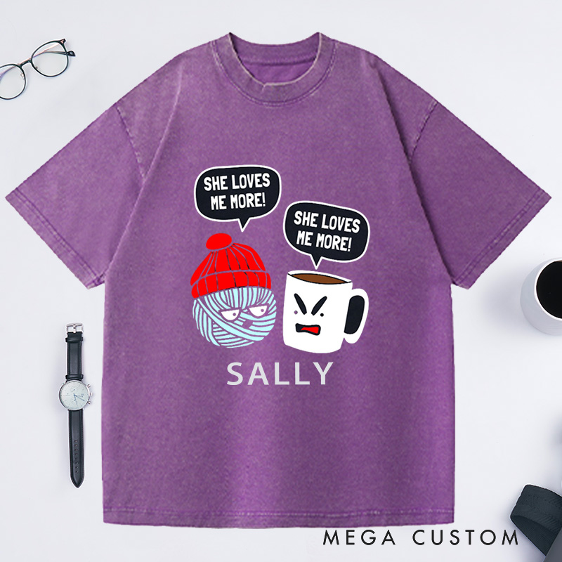 Personalized Crochet and Coffee Funny Washed T-Shirts  Crocheter T-Shirt Crocheting Lovers Custom Tee