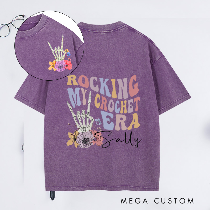 Personalized Rocking My Crochet Era Washed T-Shirts in My Crocheting Era Comfort Colors Retro Trendy Shirt