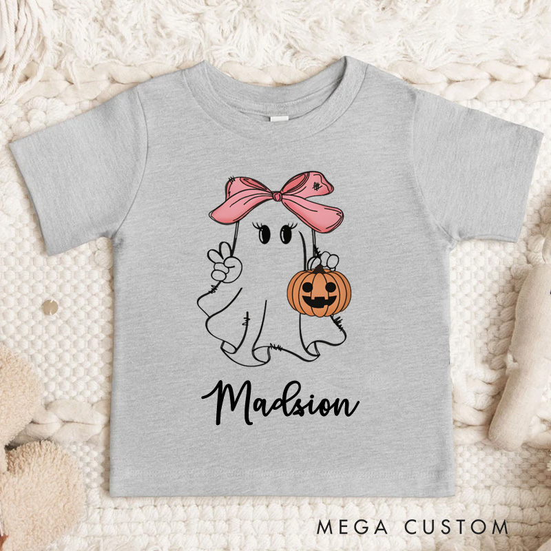 Personalized Girls Halloween T-Shirt Girls Ghost Name Toddler T-Shirt