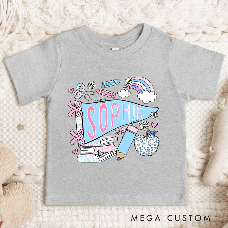 Personalized Pennant Name School T-Shirt for Kids First Day Of School Tee Toddler First Day Tee