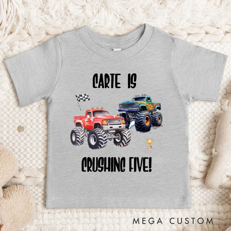 Personalized Kids Monster Trucks Birthday T-Shirt Gift for Kids