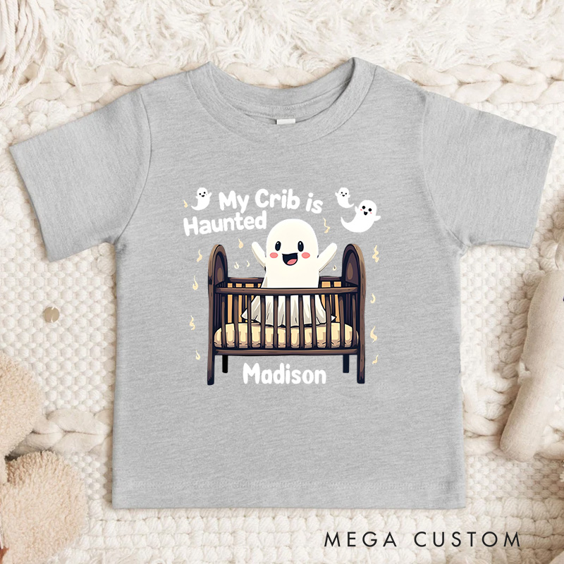 Personalized My Crib Is Haunted Halloween Shirt for Kids Perfect for Adding a Playful Touch to Festive Outfits Kids T-Shirt