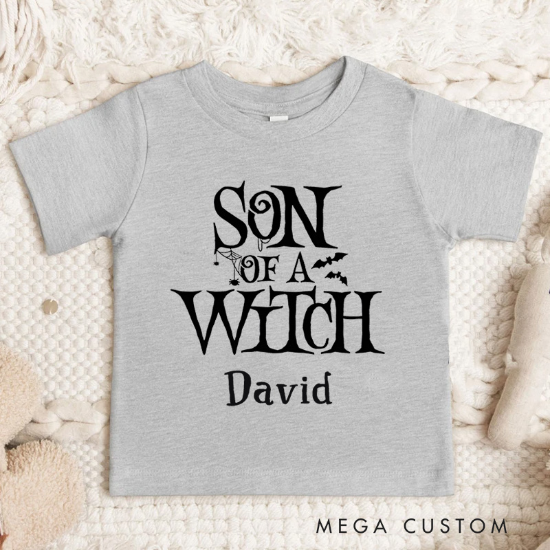 Personalized Son of a Witch Halloween Shirt for Kids Perfect for Fun and Humorous Outfits During the Spooky Season Kids T-Shirt
