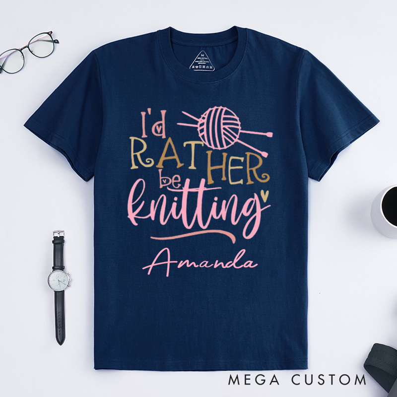 Personalized Knitting Lover Classic T-Shirts Love to Knit I'd Rather Be Knitter Shirt Cute Lover Tee