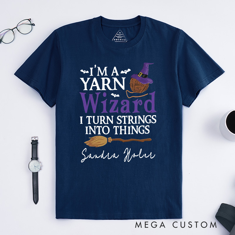 Personalized I'm a Yarn Wizard Classic T-Shirts Knit Gift Knitting Gifts Knitter Tee