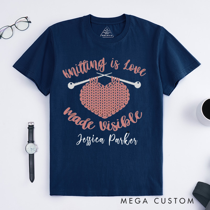Personalized Knitting Classic T-Shirts Knitter Gift Love to Knit Custom Tee