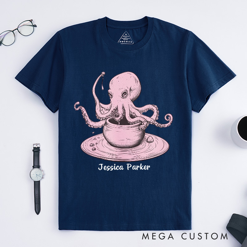 Personalized Whimsical Octopus Potter Classic T-Shirts Funny Pottery Lover Gift Unique Quirky Tee for Artists Ceramics Enthusiasts Octopus Fans