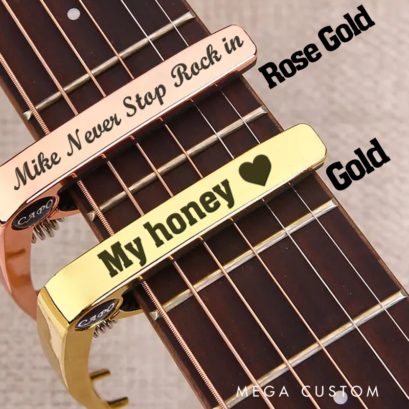 Personalized Metal Guitar Capo With Wood Grain Custom Guitarist Gift and Name or Quote or Date Can Be Engraved