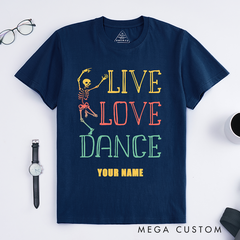 Personalized Skeleton Dance T-Shirts Custom Name Dancing Skeleton Gift for Men Unique Dance Lover Tee Funny Skeleton Shirt for Dancers Present