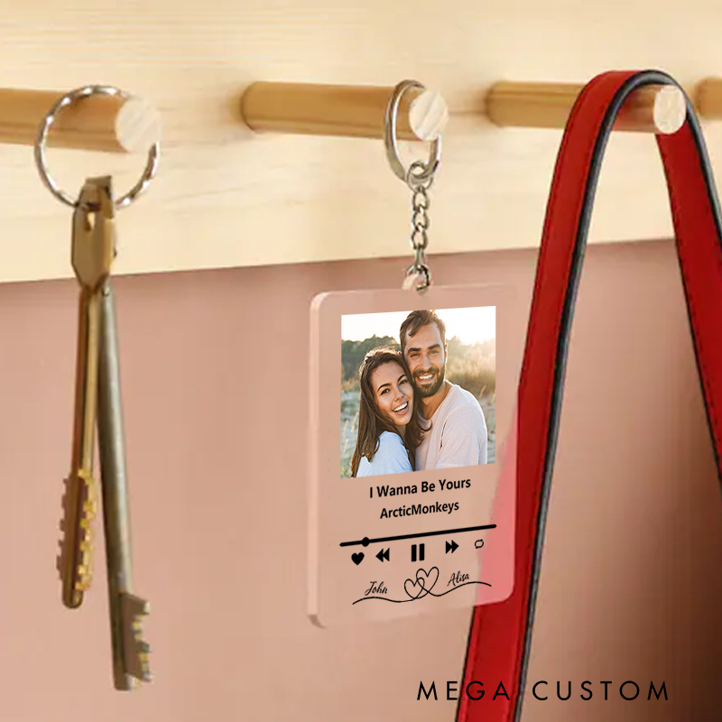 Personalized Keychain and Your Photo and Your Song and Uniquely Yours and Personalized Scannable Music Keychain